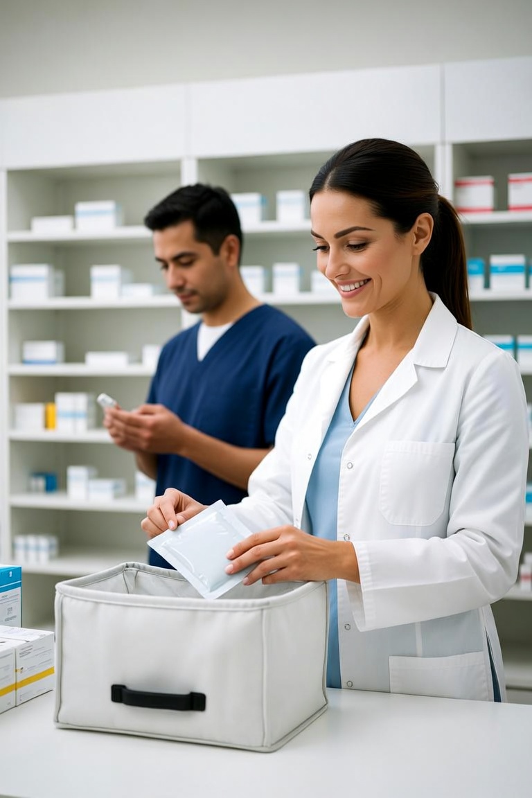 Pharmacist preparing a workers' comp prescription for same-day home delivery